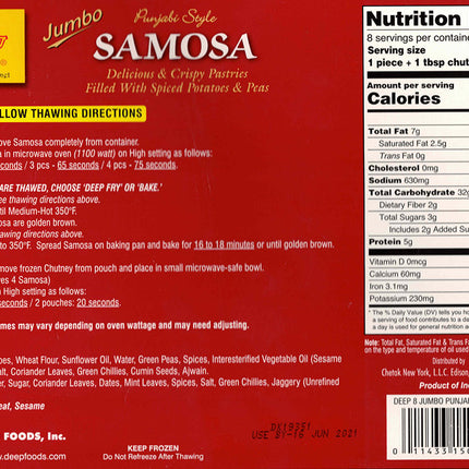 Deep Jumbo Punjabi Style Samosas 8 Pieces 648g
