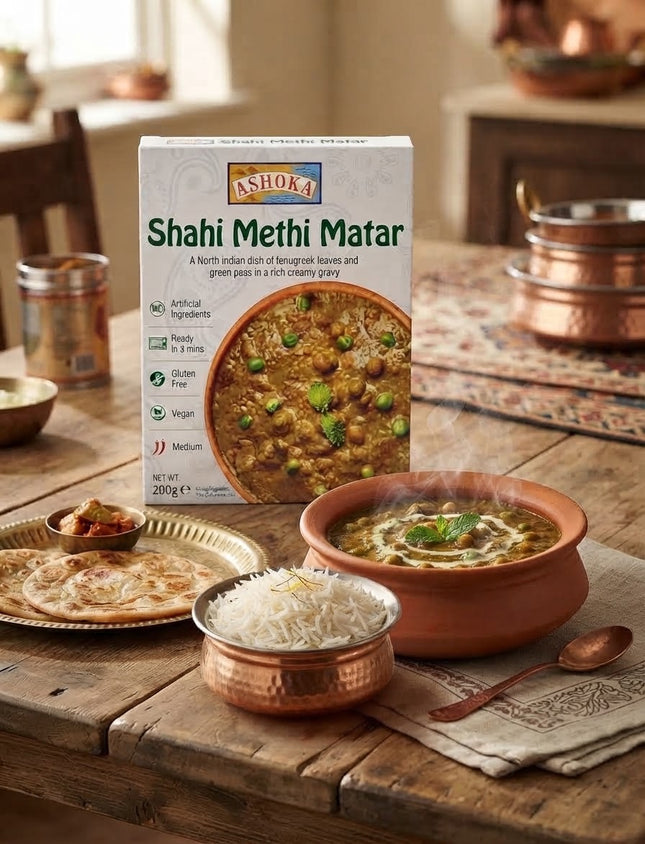 Ashoka Shahi Methi Matar 280 g – Erbsen mit Bockshornklee