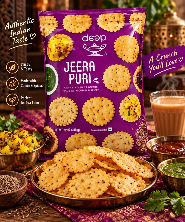 Deep Jeera Puri 340 g – Knusprige Kümmel-Knabberei