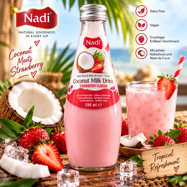 Nadi Kokosmilch Erdbeere 290 ml – Fruchtiges Kokosgetränk