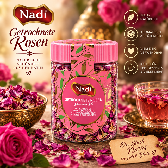 Nadi Getrocknete Rosenblüten 50 g – Für Tee und orientalische Küche