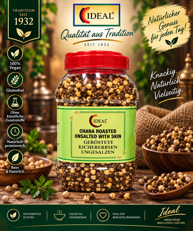 Ideal Chana Roasted Unsalted with Skin 1 kg – Geröstete Kichererbsen