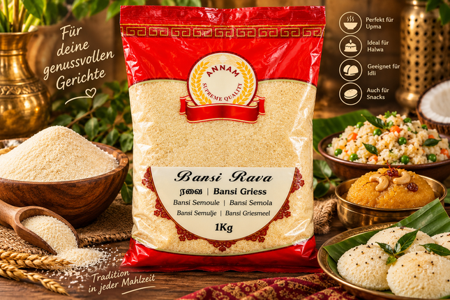 Annam Bansi Rava 1 kg – Indischer Weizengrieß