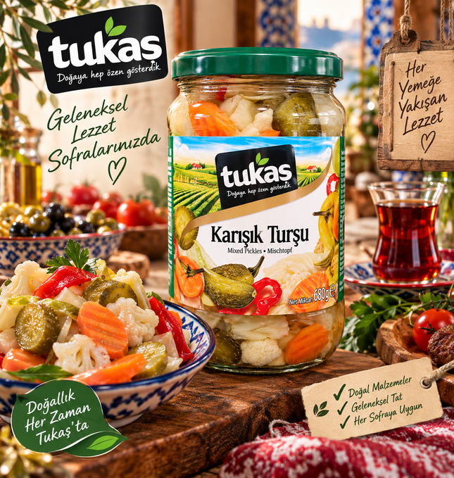 Tukaş Karışık Turşu – Gemischtes eingelegtes Gemüse 680 g