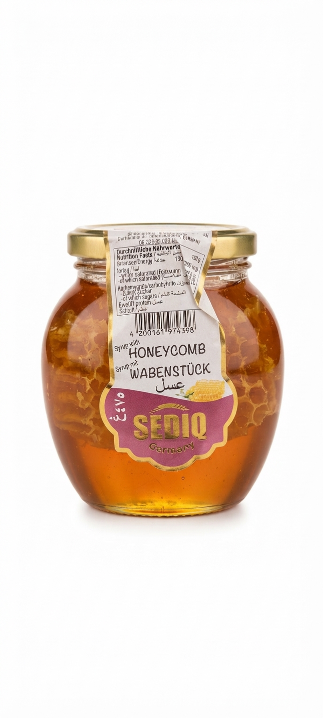 Sediq Honig mit Wabenstück 475 g – Wabenhonig