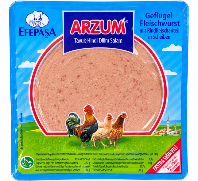Efepaşa Arzum Tavuk Hindi Dilim Salam 200 g – Halal Geflügelsalami