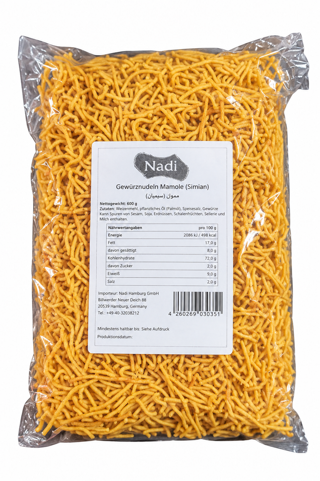 Titel: Nadi Gewürznudeln Mamole (Simian) 500 g – Afghanische Knabberei
