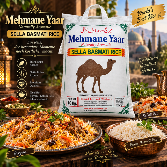 Mehmane Yaar Sella Basmati Reis 10 kg – Aromatischer Langkornreis
