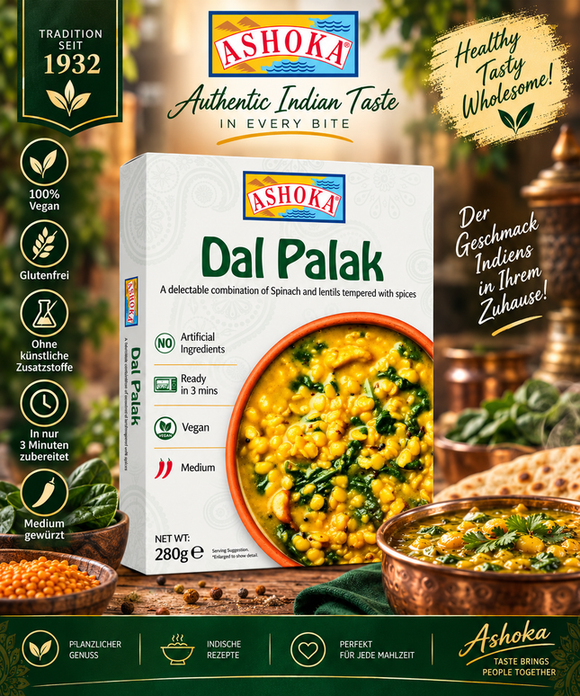 Ashoka Dal Palak 280 g – Indisches Linsengericht mit Spinat