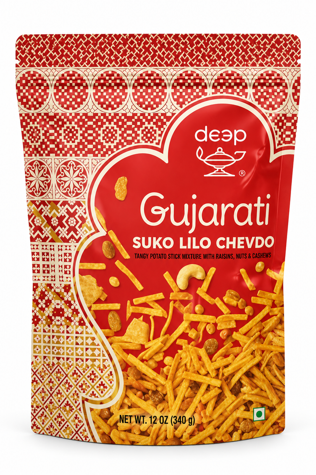 Deep Gujarati Suko Lilo Chevdo 340 g – Würzige indische Knabbermischung