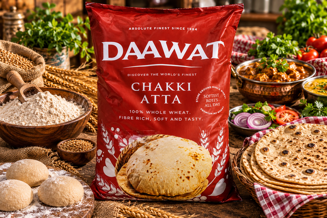 Daawat Chakki Atta 10 kg – Vollkornmehl für Chapati & Roti