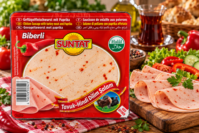 Suntat Biberli Tavuk Hindi Dilim Salam 200 g – Halal Geflügelsalami