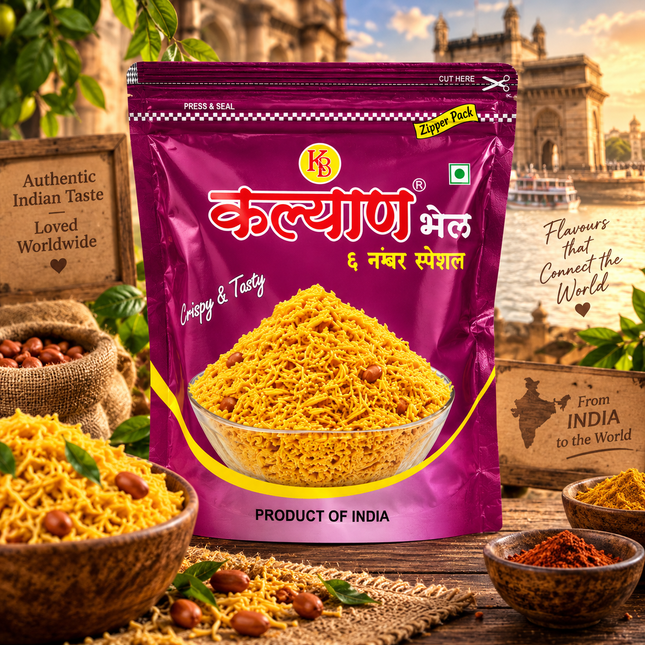 Titel: Kalyan Bhel 0 No. Sev Crispy & Tasty 200 g – Würzige indische Knabberei