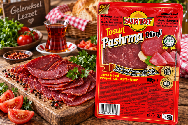 Suntat Tosun Üstırma Dilimli 100 g – Halal Rinder-Pastırma