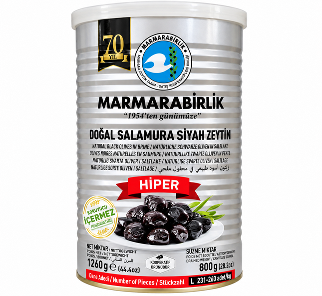 Marmarabirlik Doğal Salamura Siyah Zeytin 1260 g – Schwarze Oliven